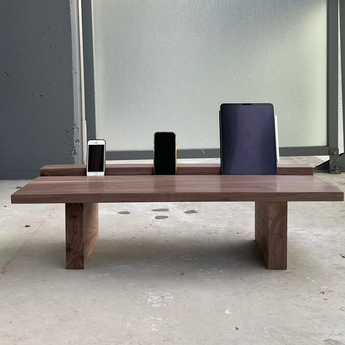 low table with custom built-in groove, walnut
