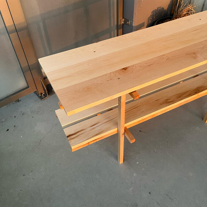 shoe rack, maple, origin of "scaffold"
